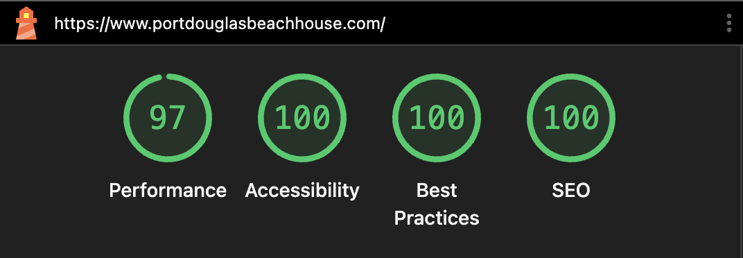 Near perfect Lighthouse scores demonstrating the technical.